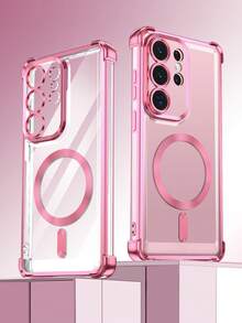 （安卓系列）电镀磁吸无线充电四角气垫防摔透明手机壳，适用于SX A57 A37/57 A123456789987654321 45G电镀四角气垫防摔透明手机壳，兼容三星/S26/S25/S24/S23/S22系列/A系列摩托罗拉、Pixel，国际版，非国内版 - 粉 - 查看 6