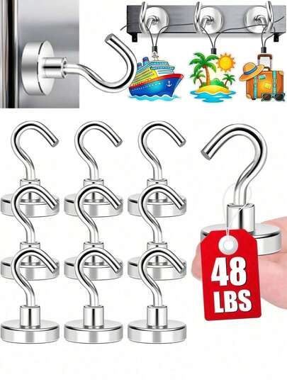 1/3/5/10个装强力磁性挂钩，包包收纳挂钩，强力钕磁铁磁性挂钩，可用于悬挂物品，厨房配件，厨具收纳挂钩，适用于游轮、露营、烧烤、厨房、冰箱、车库墙壁等场所，可悬挂包包、衣架、钥匙、旅行必备品，也是学生返校季和大学生的必备用品。
