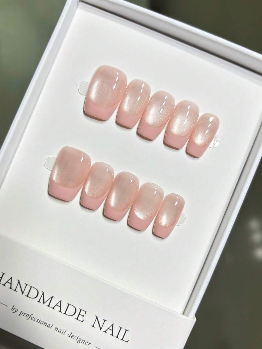 Handmade Pink Cat Eye French Design Nail Art Supplies - Baby Pink - View 1
