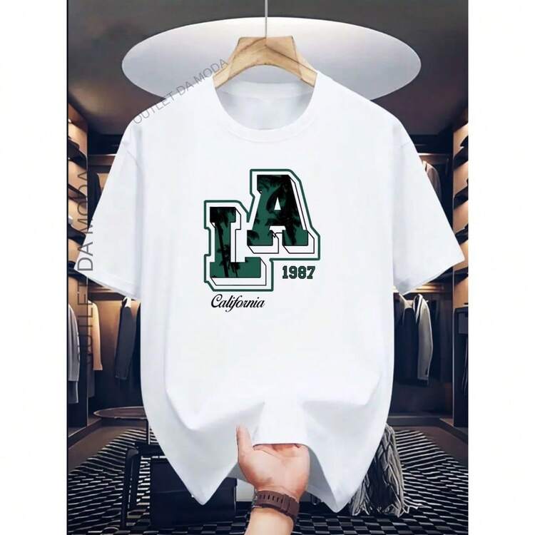 Men's Printed T-Shirt L.A VD Printed Shirt 100% Cotton 30.1 Knit - 白色 - 查看 2