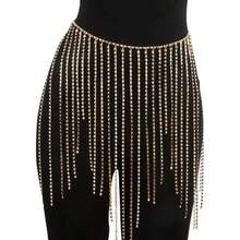 Gold-Plated Crystal Tassel Waist Chain, Body Chain - Gold - View 2