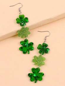 2pcs St. Patrick's Day Creative Minimalist Green Clover Acrylic Earrings For Women - Green - View 9