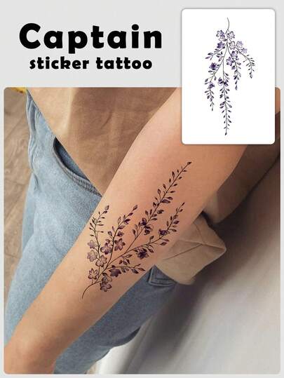 1张彩色花卉临时纹身贴纸，尺寸为5.12*2.36英寸，优雅舒缓，适用于手臂、胸部、腿部及其他身体部位，是假日、聚会、派对、野餐、日常生活、送礼、节日等场合的理想之选，防水、防汗、持久耐用。