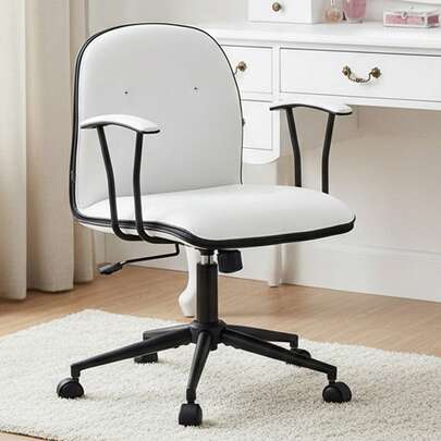 Silla de Escritorio Acolchada Estilo "Nube" - Sillón Giratorio de Piel Sintética Blanca para Home Office y Maquillaje, Asiento Ergonómico Ajustabl