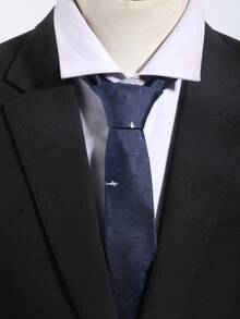 1pc Navy Blue Handmade Necktie, Versatile Minimalist Fashion Accessory - Multicolor - View 2