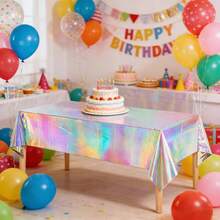 1片/2片装炫彩激光格纹一次性桌布，防水防油，适合生日派对 - 彩色 - 查看 6