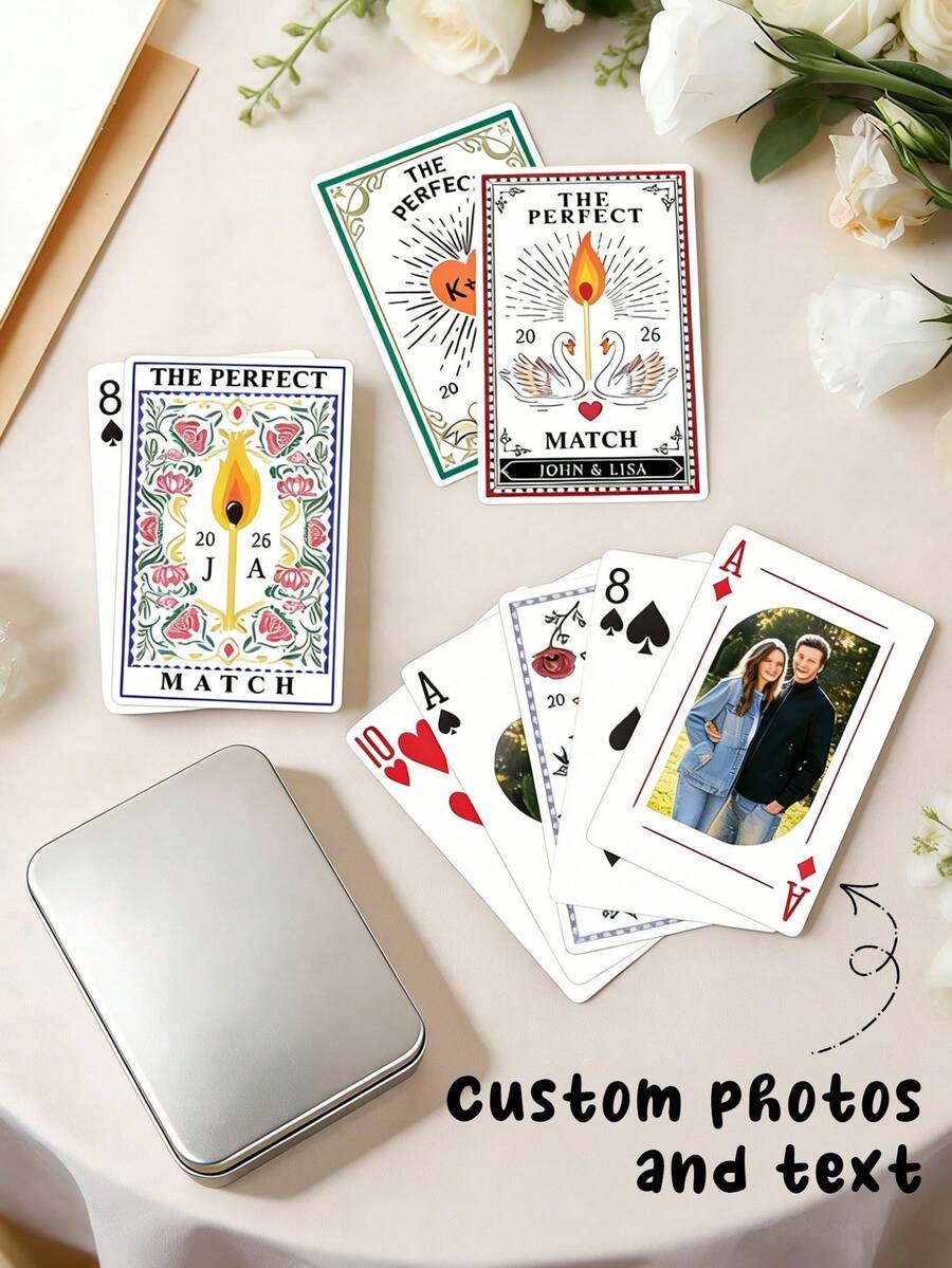 Custom Photo Playing Cards,Customize Photo And Text,Personalized Playing Cards With Your Design,Custom Printed Card Deck,Wedding Playing Cards,Unique Gift,Wedding Anniversary Engagement Gift For Couples,Valentines - Multicolor - View 1