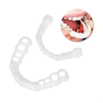 1 Set Of New Portable Upper And Lower Dental Accessories With A Portable Storage Box, Suitable For Temporary Dentures For Adults And Temporary Dental Decorations For Parties