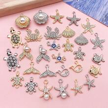 30个混合款式海洋主题水钻吊坠，包括海星、海龟壳等，适用于手链、耳环等工艺品。 - 均碼 - 查看 9