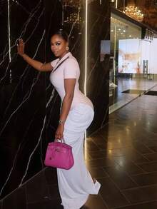 Vestidos Elegantes De Mujer Vestidos Dresses For Women Formal Dresses For Women Dresses For Women Elegant Prom Dresses Formal Dresses For Women Formal Gowns For Women Evening Elegant Short-Sleeved, Slanted Collar, Cut-Out And Pleated Slim Long Dress - Hồng - Xem 3