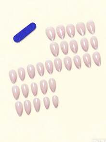 Y2K 30pcs Cat Eye Almond Shaped Nail Stickers, Super Glossy Acrylic Nail Stickers With Pink Gradient Glitter Pattern, Elegant Minimalist Style Artificial Nails, Removable Toe Nail Stickers Suitable For Holidays, Parties, Gatherings, Dates, Daily Wear - Pink - View 3
