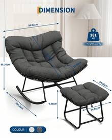 Techigher Outdoor Rocking Chair With Footstool, Oversized Patio Wicker Egg Chair With Thick And Removable Cushion, Metal Frame, Comfy Rocking Lounge Chairs For Living Room, Balcony, Yard & Porch - Gris 1 - Ver 3