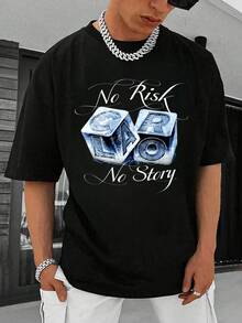 FRACTYR Men's Summer Fashion Minimalist English Slogan Graphic Print Round Neck Short Sleeve T-Shirt | Basic Style Street Casual Tee, Boyfriend/Husband Gift - Black - View 3