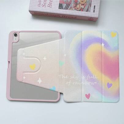 Fashionable Gradient Heart & Letter Design Shockproof Protective Case With Acrylic Backboard, Sleep/Wake Function, Suitable For 10.2 8th Gen 2020/Air 11-In.(M2)-2024/Pro 11-In.(M4)-2024/10th Gen/11th A16/Pro 12.9/Air 4/5 10.9"/Pro 11"(2022), Ideal Choice For Fashion Enthusiasts