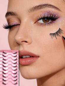 5D Transparent Stem Half-Eye False Eyelashes, More 3D Effect, Natural & Realistic Look, Lightweight & Comfortable, Dramatic Appearance, C-Curl, 5-13mm, Handmade, Suitable For Party, Daily Wear, Great Gift For Valentine's Day & Mother's Day - View 8