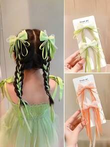 2 piezas Tocado de estilo Hanfu de hadas de primavera con lazo de cinta, pasadores de pelo para moños - Multicolor - Ver 1