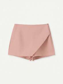 YROOE Women's Fashion Casual Versatile Solid Color Asymmetrical Skirt Shorts - Red Bean Paste Powder - View 1