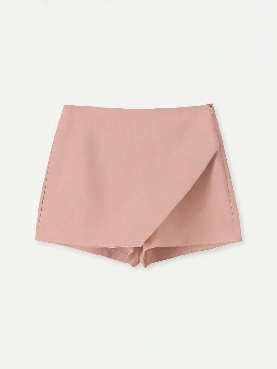 YROOE Women's Fashion Casual Versatile Solid Color Asymmetrical Skirt Shorts - Red Bean Paste Powder - View 1