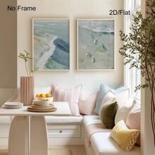 抽象海岸海洋墙画套装（2幅），海岸海洋抽象画，冲浪波浪墙画粉彩装饰，夏日蓝色海滩冲浪海景艺术海报，冲浪爱好者卧室装饰，无框 - 風景 - 查看 2