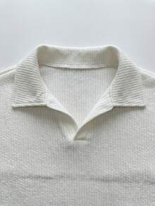 Chinpeno Men's Summer White Polo Shirt, Ribbed Textured, Smart Casual Business Casual Tee, Breathable Textured Polo - White - View 5