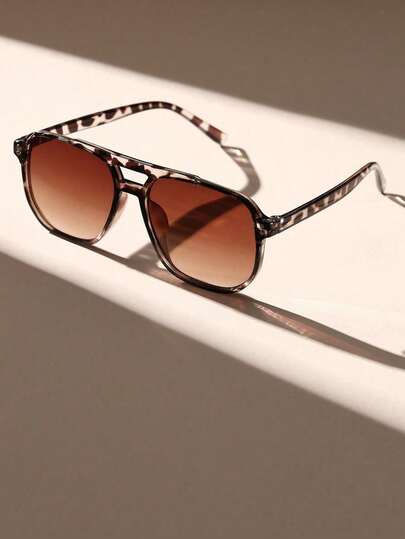 1 Set Summer Colorful Plastic Leopard Print Aviator Full Frame Decorative Glasses, Suitable For Street Photography, Holiday Gifts, Club Vacation Costumes, Music Festivals, Family Outings, Fits All Face Shapes