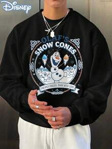 Disney Official Licensed Frozen Olaf's Snow Cones Retro Poster Print Popular Anime Style 250g Cotton Crew Neck Unisex Crewneck Sweatshirt - 黑色 - 查看 1