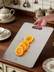 1pc High Quality Stainless Steel Double-Sided Round Cutting Board, Stainless Steel Chopping Board - Thickened Anti-Mold, Easy To Clean, Suitable For Kitchen, Dining Room, Meat, Fruits And Vegetables, Multifunctional And Practical, Minimalist Design - Silver - View 2