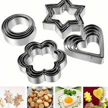 12pcs/Set Stainless Steel Cookie Cutters, Heart, Star, Flower, Round Cake Molds, Baking Mousse Ring Cutter, Egg Frying Mold Set, Cookie & Fruit/Vegetable Shaping Molds, Suitable For Kitchen, Baking, Thanksgiving, Father's Day, Mother's Day - - - View 2