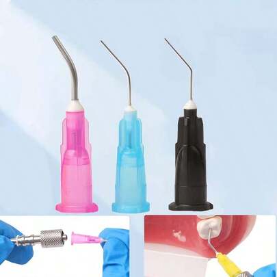 100 Pcs/Pack Dental Pre-Curved Irrigation Needles, Curved Needles, Acid Etching Resin Flowable Composite Resin Needles, Disposable Applicators