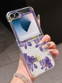 1个时尚简约磨砂PC材质可爱花朵元素折叠手机壳，可保护手机并防止跌落：三星Galaxy Zflip 3/Zflip 4/Zflip 5/Zflip 6/Zflip 7/ Find N3 Flip/ Razr 50 Ultra/ Razr 60 Ultra/ 60/ Razr 50/小米MIX Flip/Galaxy Z Flip7 FE - 透明紫 - 查看 12