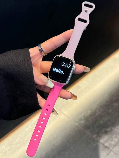 1 pieza Correa de reloj de silicona de moda con bloques de color, suave y ajustable, resistente al agua, compatible con Apple Watch Band 38/40/41/42/44/45/49mm, para Apple Watch Series Ultra/SE/11/10/9/8/7/6/5/4/3/2/1, accesorios de reloj inteligente, Morado+Rosa Intenso