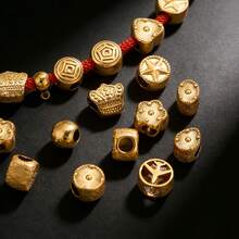 1 件不锈钢金色椭圆形圆形心形花朵大孔珠隔珠，适用于手链、项链、金属发饰等饰品制作。 - 金黃色 - 查看 3