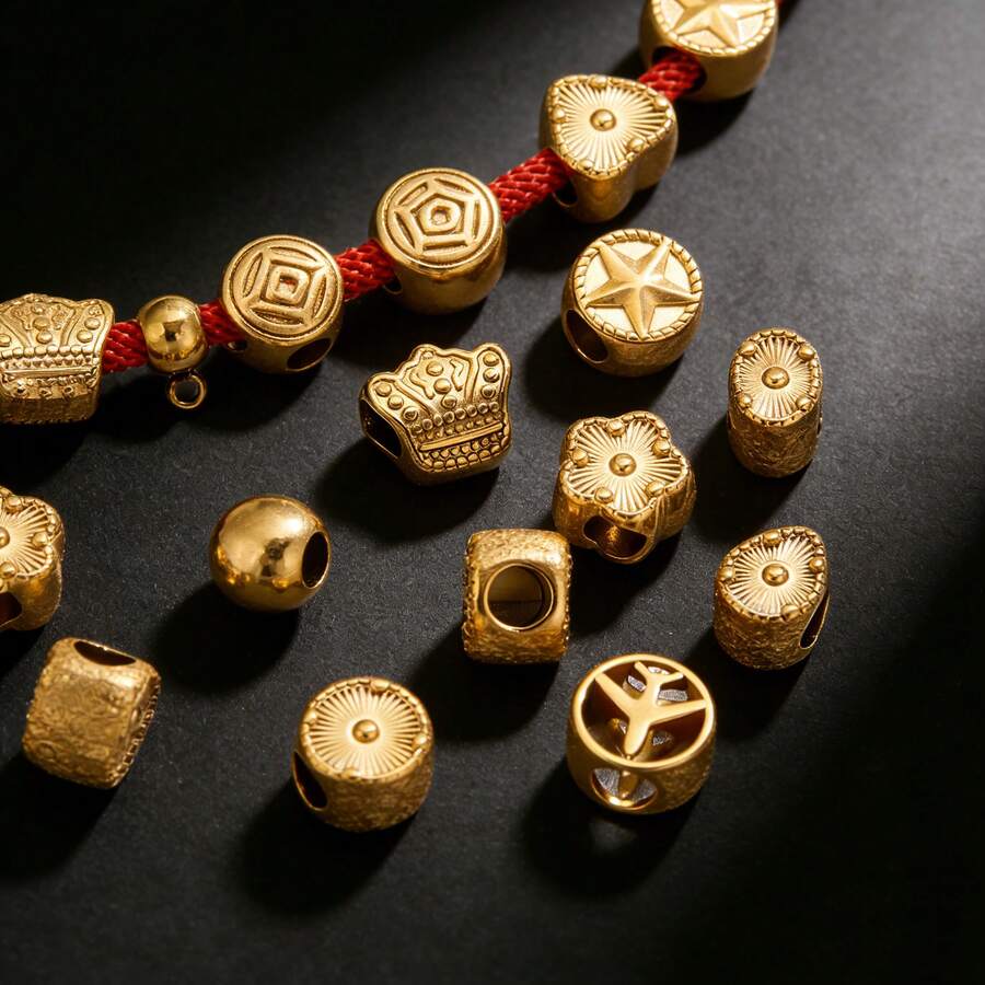 1 Pc Stainless Steel Gold Oval Round Heart Flower Large Holes Bead Spacer Beads For Bracelet Jewelry Making Necklace Metal Hair - Yellow Gold - View 1