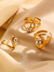 3件套时尚奢华不锈钢不规则立方氧化锆戒指套装，适合日常佩戴、聚会、生日、订婚、派对等场合。 - 款式3502057906 - 查看 2