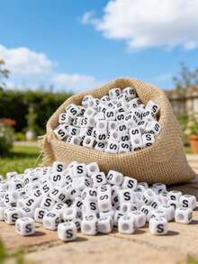 100/1000 件/包白色背景黑色字母珠，6 毫米亚克力方形英文字母珠，DIY 珠宝制作用品，装饰配件 | 溢出珠子 | 用于珠宝制作的耐用珠子材料 - 白色 - 查看 14