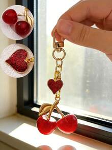 1pc Unique Shiny New Cherry-Shaped Pendant, Keychain Pendant, Cherry-Shaped Buckle Decor Keychain, Suitable As Bag Accessory, Suitable For Women's Handbags And Accessories As Decoration, Car Keychain, Charming Key Ring, Jewelry Gift, Car Accessory, Suitable For Girls, Female College Students And Office Women As Decoration. It Is An Ideal Choice For Gifts To Friends, Christmas Gifts, Halloween Gifts, Valentine's Day Gifts, New Year Gifts. - Fiery Red - View 4