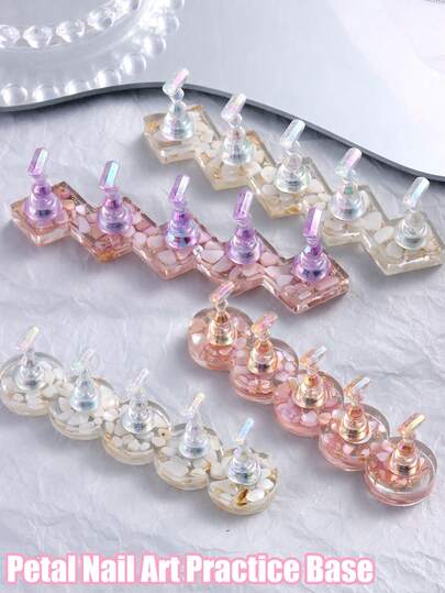 Glitter Sequins Shell Fragment Style Nail Art Practice Tray, Fake Nail Tips Display Holder, Professional Manicure Practice Stand For Nail Art Design, Training Learning Tool For Home & Nail Salon