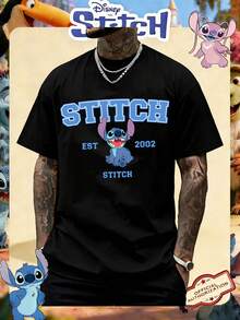 Disney Official Licensed Lilo & Stitch The Stitch Tour Collage Print 220g Cotton Crew Neck Unisex Tee - màu đen - Xem 1