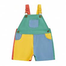 Kids Girls Boys Overall Shorts, Cute Contrast Color Summer Jumpsuit With Pockets For Casual Daily - 芥末黃 - 查看 1