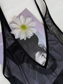 Bộ jumpsuit lưới xuyên thấu cổ chữ V sâu gợi cảm dành cho nữ, đồ lót thời trang. - màu đen - Xem 6
