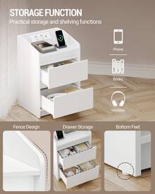 HaluPeit Mesitas de Noche con s LED, Estación de Carga y 2 Cajones, Mesa Auxiliar con Puertos USB y Enchufes de Energía, Ideal para Sala de Estar y Dormitorio - Blanco - Ver 5