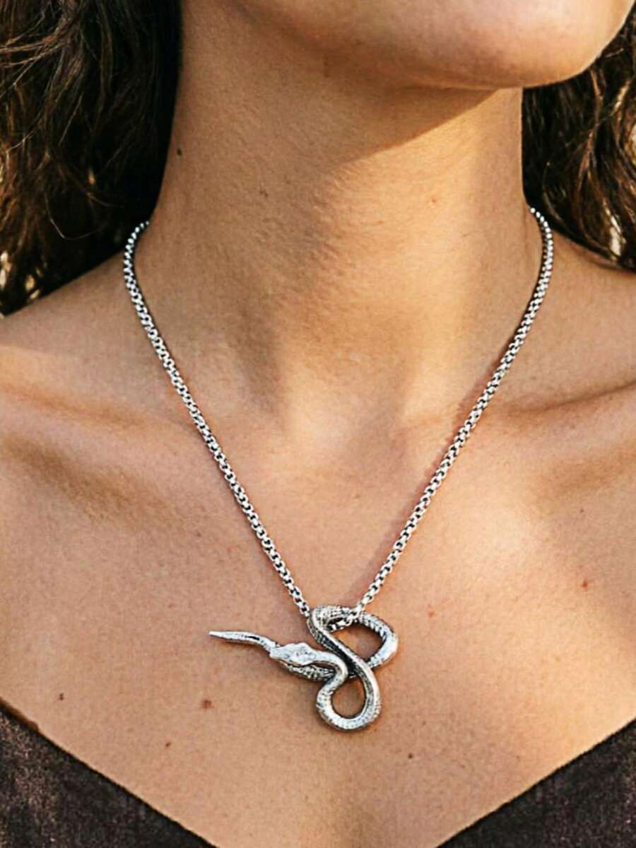 1 pieza Collar con colgante de serpiente de estilo punk rock, diseño personalizado único - Multicolor - Ver 1
