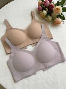 2pcs Plus Size Women Solid Color Minimalist Comfortable Non-Sagging Bras - Multicolor - View 2
