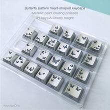 21pcs Heart-Shaped Butterfly Pattern Translucent Keycaps Set, Metallic Coating, Compatible With Wooting, Cherry, K5 Mechanical Keyboards, OEM Profile, PBT Side Print, Ideal For Valentine's Day, Birthday Gifts, Durable DIY Keycaps - View 7