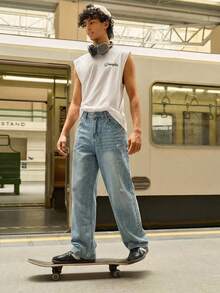 Whitmere Men's Jeans Pants, Urban Casual Grunge Goth Y2K Versatile Fashion Personalized Street Hip Hop Distressed, Spring Summer - Blue - View 1