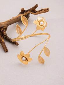 1 chiếc vòng tay nữ bằng kim loại có họa tiết hoa, phụ kiện đeo tay thanh lịch kiểu cổ điển mới. - Vàng 37 - Xem 2