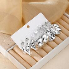 12件套 2026款水钻珍珠3D心形蝴蝶结C形耳环，奢华简约独特个性化高端设计耳环套装，适合日常佩戴 - 銀色 - 查看 4