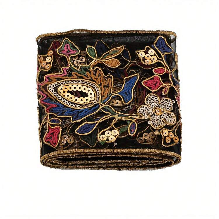 1/5 Yard Bohemian Style Floral Embroidered Lace Trim With Sequins, Mesh Satin Ribbon Suitable For Sewing DIY, Clothing, Accessories, Bags, Handicrafts And Beginner Sewing - Multicolor 3 - View 11