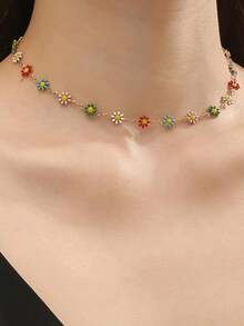 1条混色雏菊项链，1/2件雏菊项链手链套装（含蝴蝶吊坠） - 彩色 - 查看 7