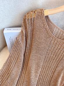 轻盈镂空长袖雪纺罩衫，时尚优雅薄款休闲宽松针织罩衫，女士夏季 - 棕色 - 查看 6